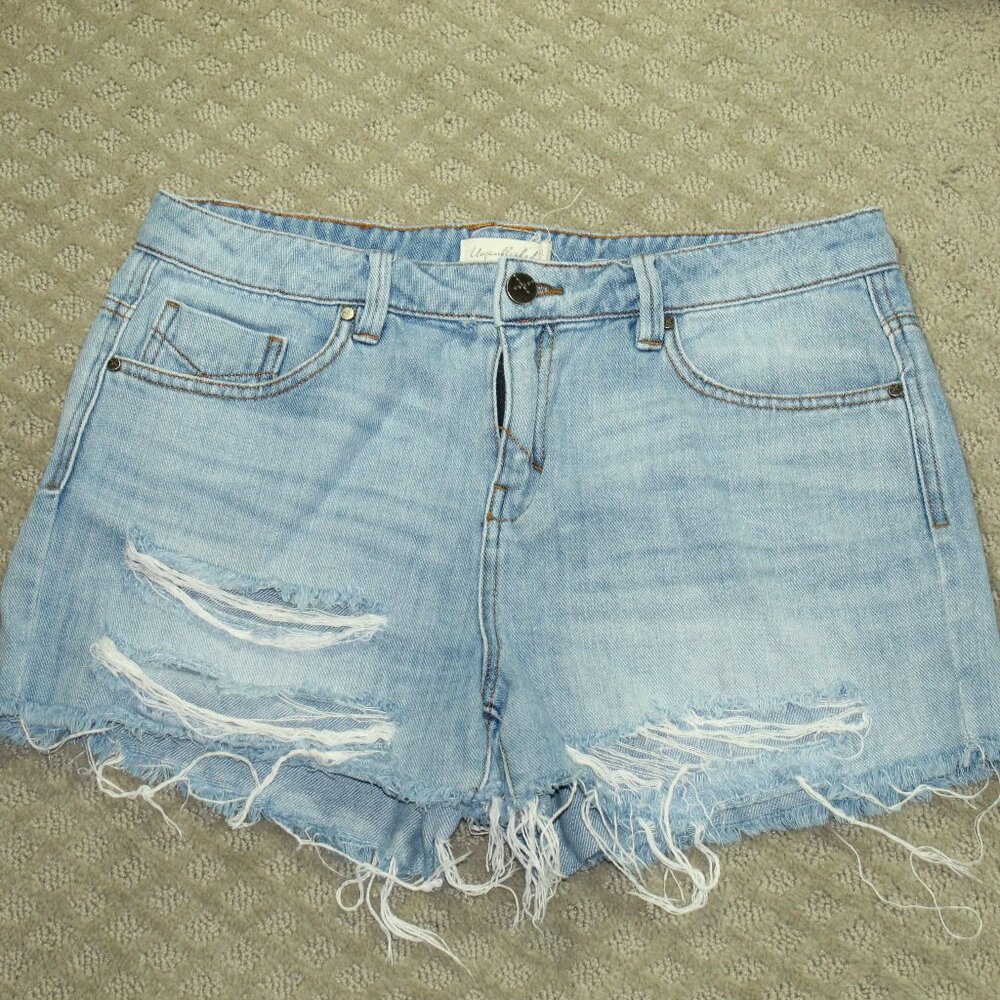 Unpublished Women's Size 28 Ripped Mid Rise Denim Blue Jean 3" Shorts ($70)